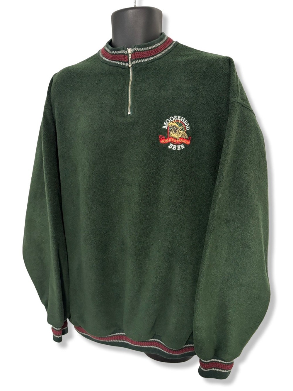 Vintage 90s Moose Head Forest Green Quarter-Zip Fleece Pullover